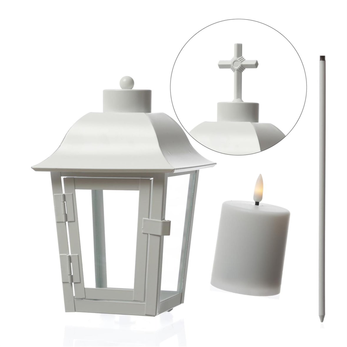 Laterne mit Mini LED Kerze mit 2 wechselbaren Spitzen und Erdspieß