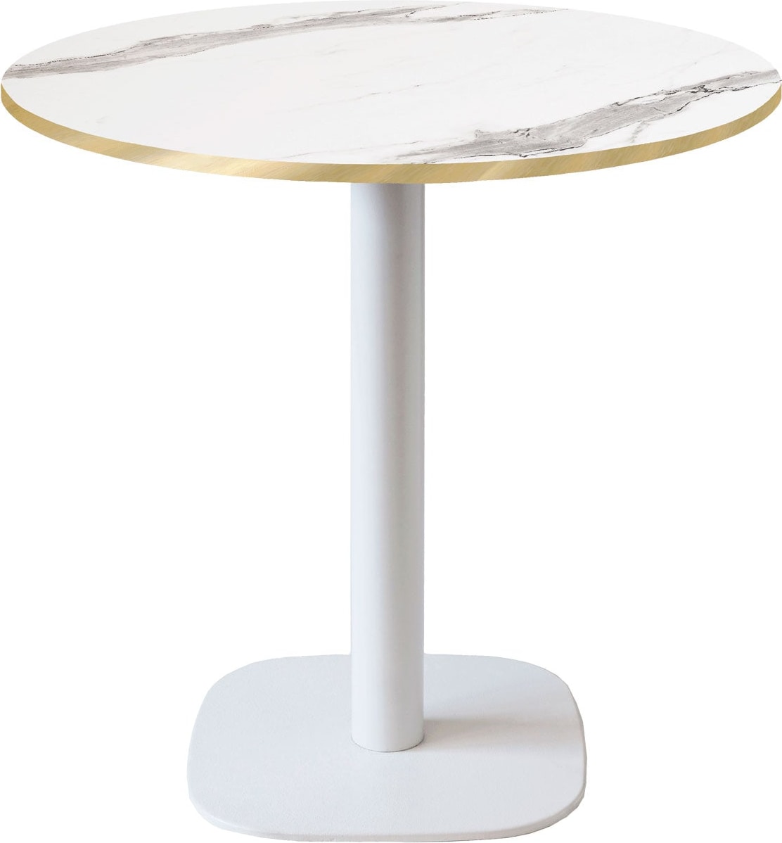 RestooTab - Tisch Round weiß Ø70cm Dekor weißer Marmor Kanten messingfarben