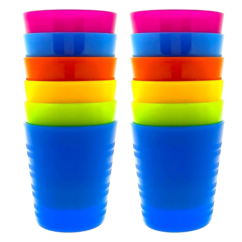 12 x Kunststof onbreekbare drinkbekers - BPA-vrij - 6 kleuren - 240 ml