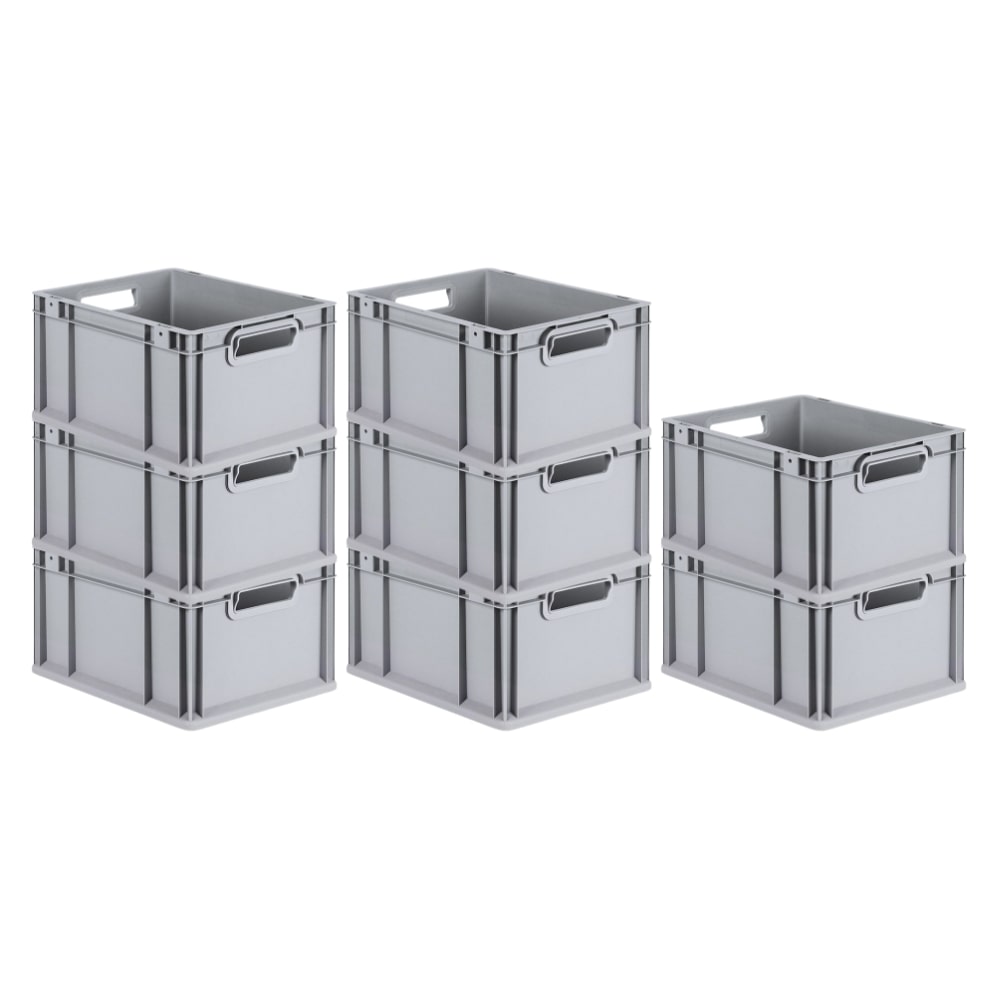 PROREGAL 8x Eurobox NextGen Grip | HxBxT 22x30x40cm | 20 Liter | Griffe offen | Glatter Boden | Eurobehälter