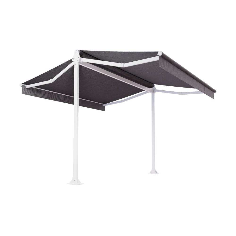 Store double pente Mabay 2,96x2x1,50 M Intersun Motorisé à télécommande (Blanc satiné RAL9010 - Gris foncé 300g/m²)