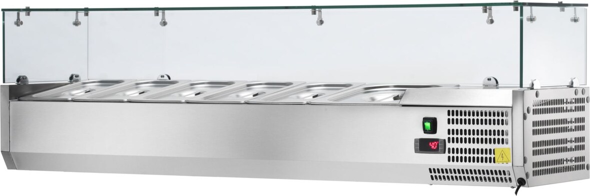LOCHER Kühlaufsatzvitrine 5x GN1/3 + 1 x GN 1/2, Außenmaße: B. 1500 x T. 395 x H. 435 mm, 230 V