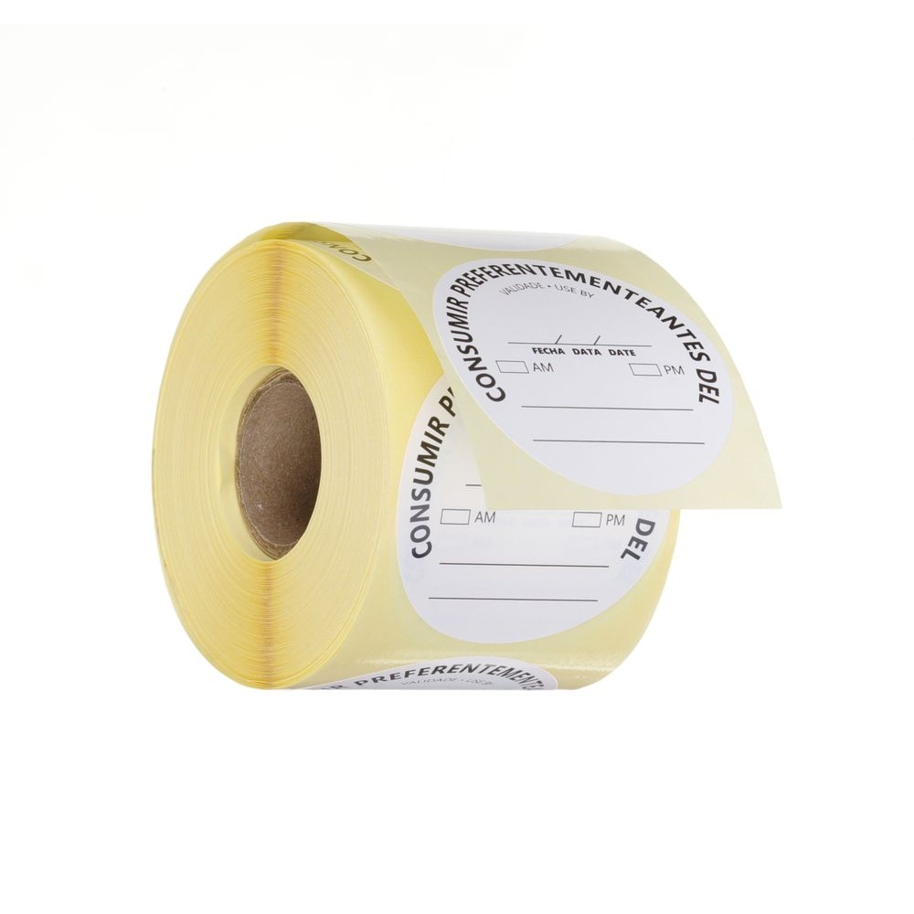 Voedselveiligheidsstickers, multifunctioneel, gemakkelijk te verwijderen, " € CONSUMENT DE PREFERENCE VOOR ", HENDI, Wit, 500 u., Ø50mm