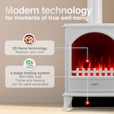 thumbnail of Chimenea eléctrica KAMINIO LENI con tubo de salida de humos - Estufa eléctrica con calefacción y efecto de llamas en 3D - Blanco