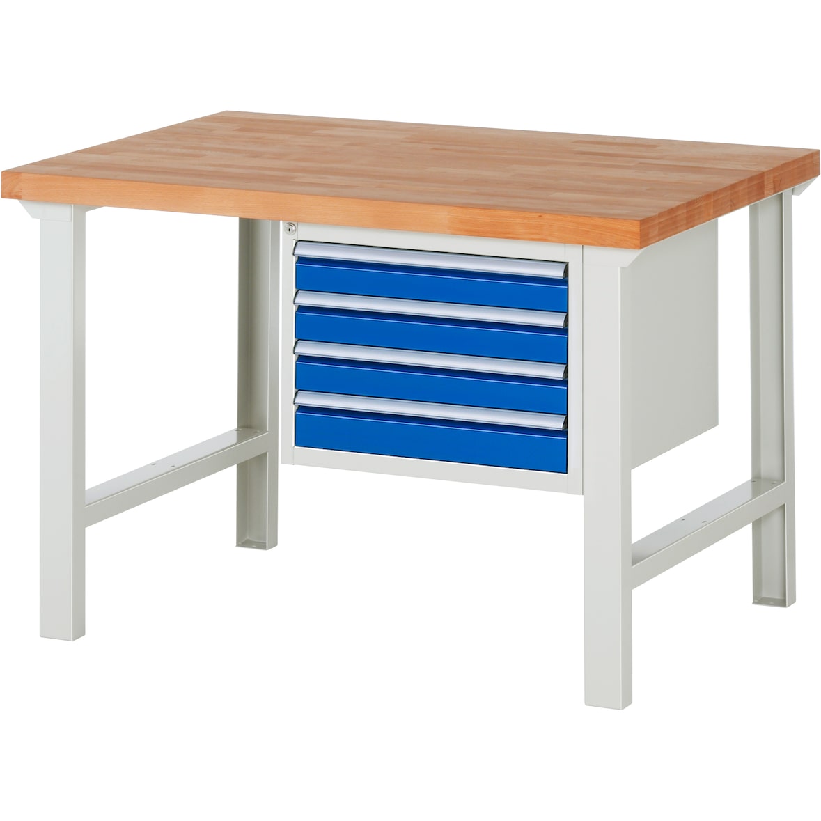 PROREGAL Werkbank Serie 7000 - Modell 7133 | HxBxT 84x125x90cm | 4x Schublade | Schubladenmaße 4x90mm | Lichtgrau | Arbeitstisch Werktisch