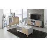 thumbnail of Mueble TV 140 con 2 puertas, salón comedor, Modelo WIND, color estructura Blanco, color puertas Roble, 137x40x57cm _TV140WINDBLAPUCC