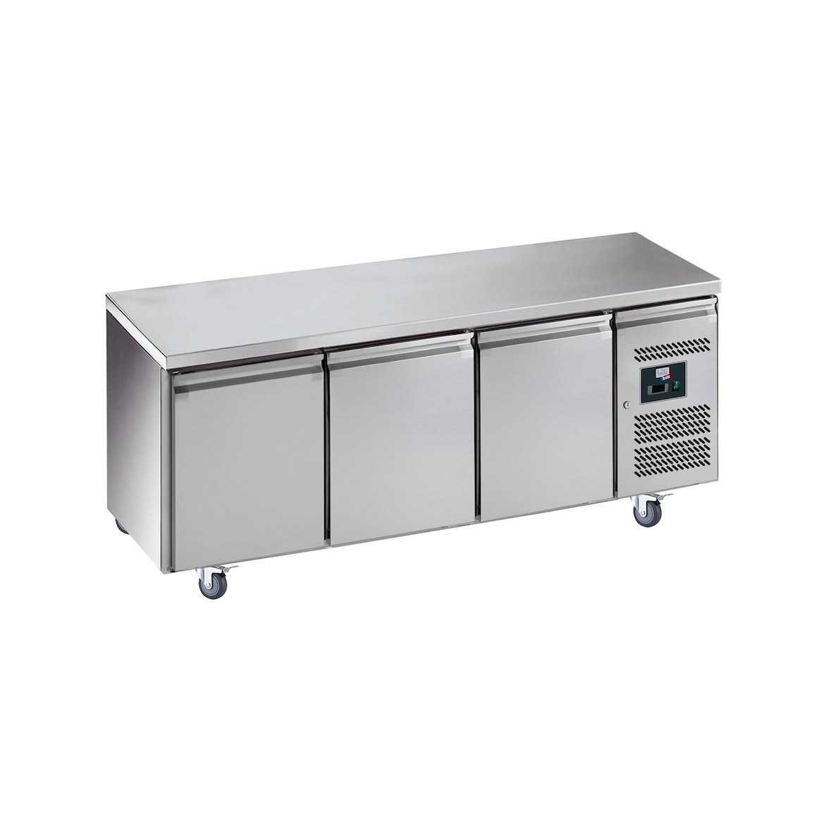 L2G - SNACK3100TN - desserte refrigeree inox, -2/+8°c, gaz r600 3 portes 430x333 mm, sur roulettes ø 100mm