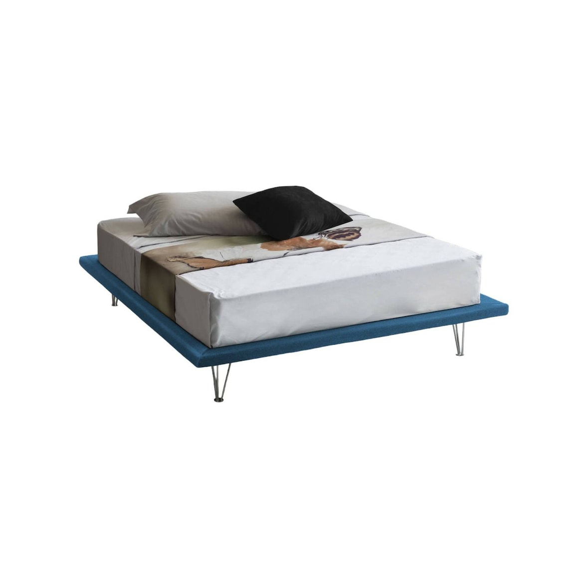 Dmora Doppelbett Linda, Festes Bett aus Stoff mit Füßen, 100% Made in Italy, passend für Matratze Cm 160x200, Blau
