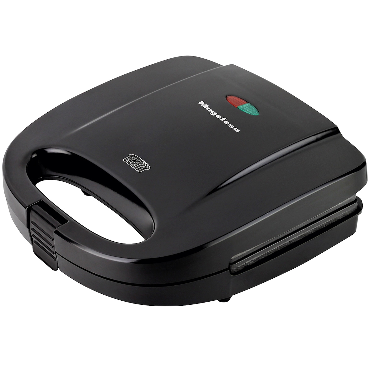 Magefesa Suisse Black - Sanwichera Negra, Capacidad para 2 Sandwiches, Asa Fría al Tacto, Placas Grill Antiadherentes, Sin BPA, Sellado Perfecto
