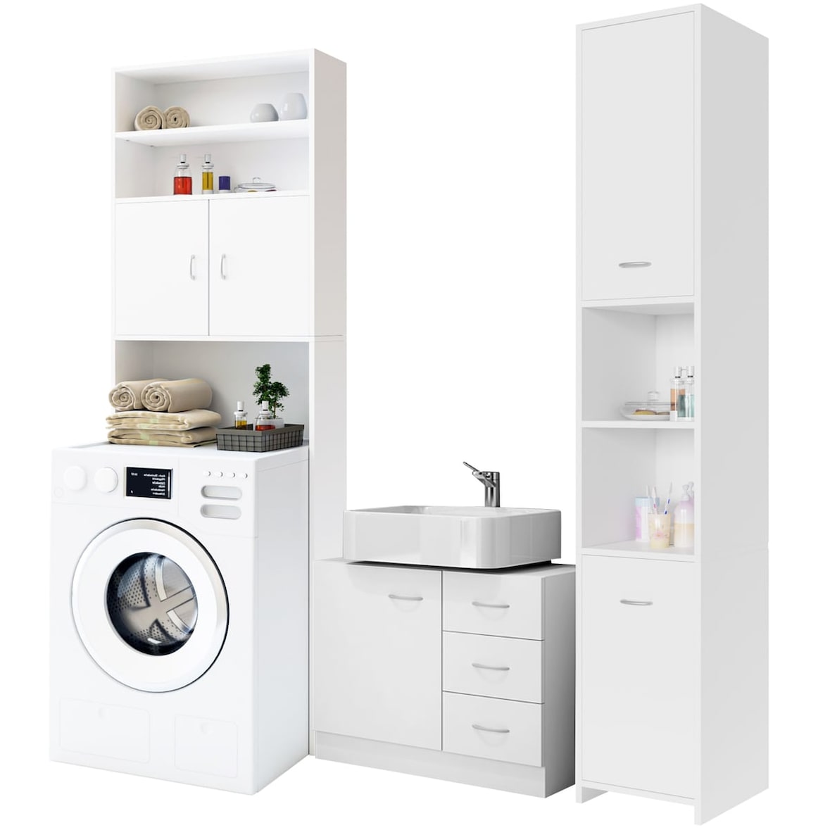 CASARIA® Badmöbel Set Waschbeckenunterschrank Badezimmerhochschrank Waschmaschinenschrank