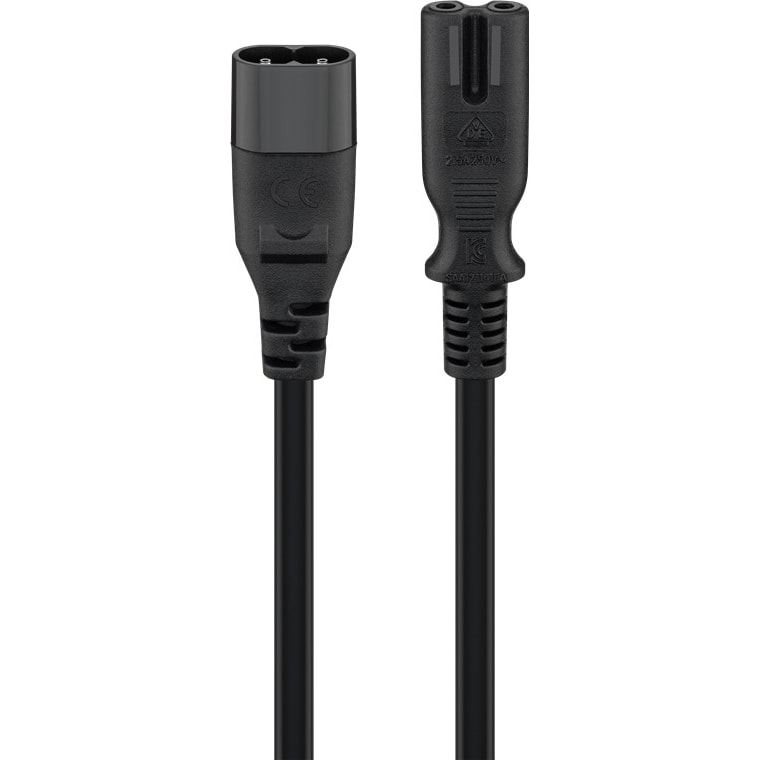 Goobay 97201 Verlängerungskabel C7/C8, 2 m, Schwarz, Schwarz - Gerätestecker C8 > Gerätebuchse C7