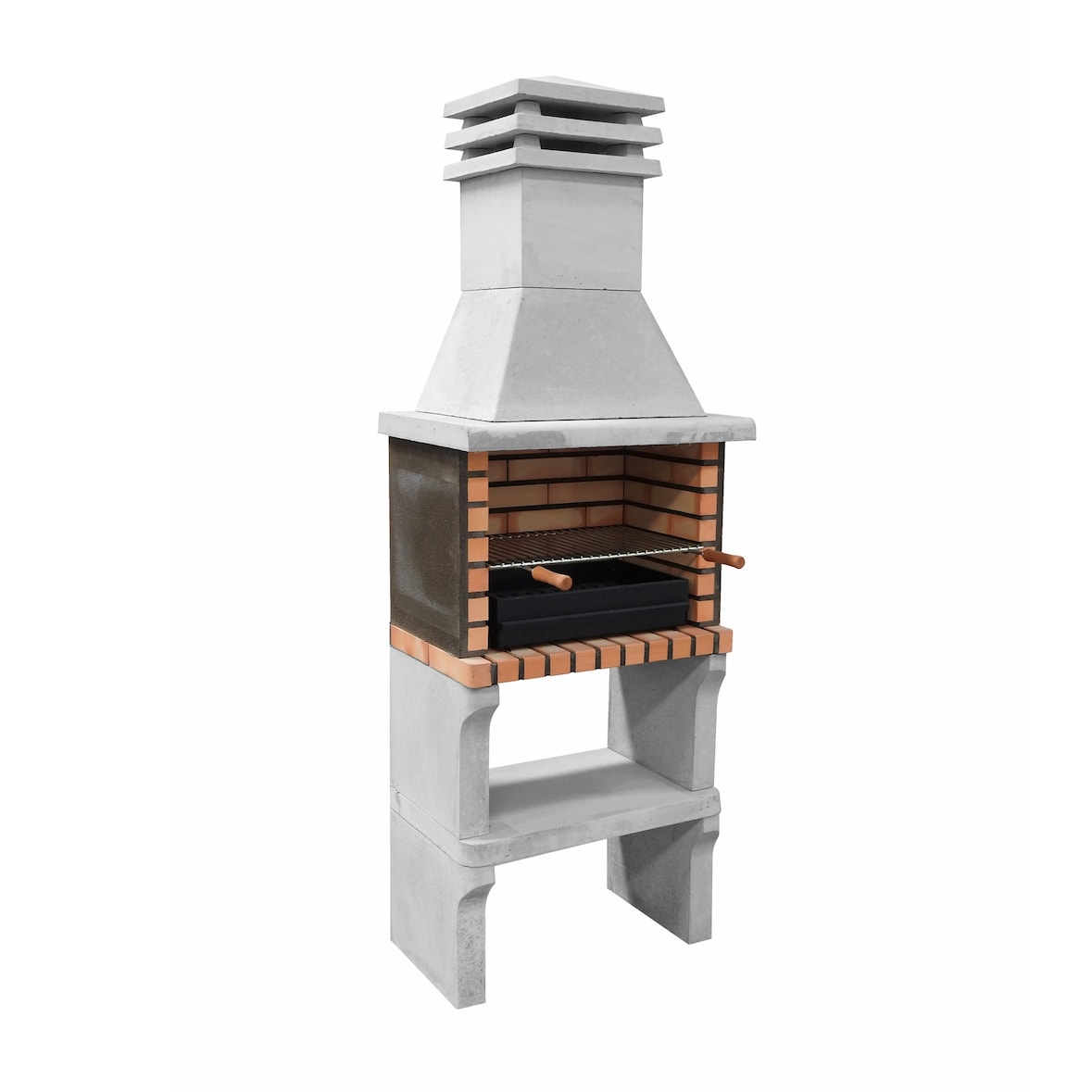 MF - Barbecue Prefabbricato per Legna e Carbone Modello Iberia Plus XL (Grigio, Arancione - 69 x 47 x 190 cm) REF: M00332 – Per uso esterno