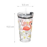 thumbnail of Relaxdays Trinkgläser 4er Set, Flamingo-Motiv, Deckel & Strohhalm, 450 ml, Glasbecher Kinder, Smoothieglas, transparent