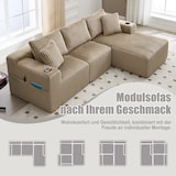 thumbnail of Merax Modulares Cord-Sofa Set – 2-Sitzer mit Chaiselongue, 5 Kissen, Seitentaschen & Getränkehalter, Khaki