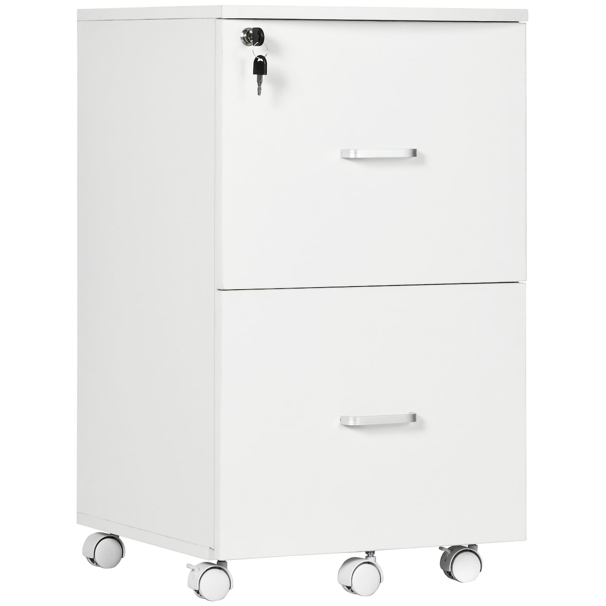 Cajonera de Oficina Mueble Auxiliar para Archivos con 2 Cajones Cerradura de 2 Llaves 5 Ruedas 2 Frenos para Estudio Despacho Dormitorio 43x45x72 cm