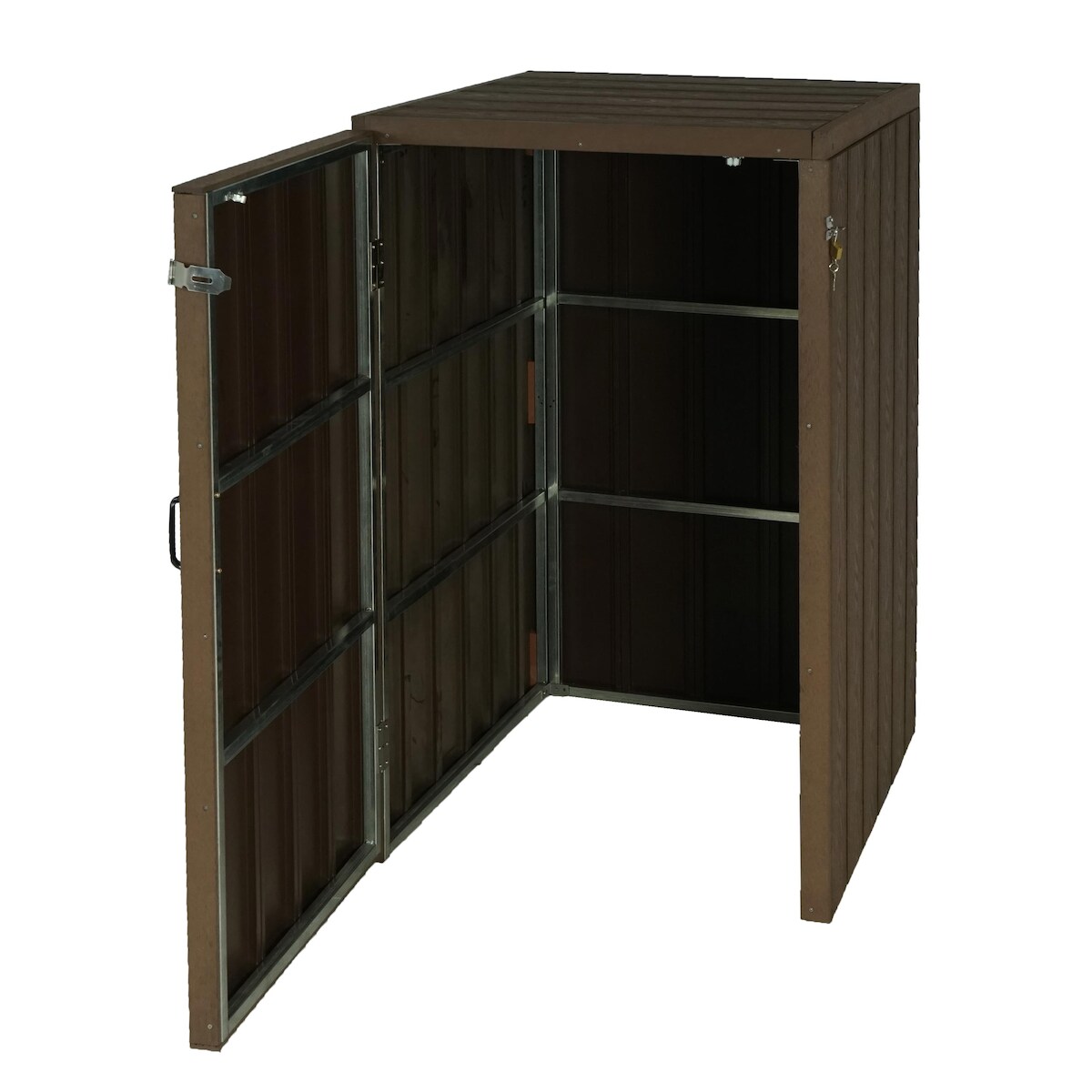 Proregal XL 1er-/2er-WPC-Mülltonnenverkleidung | HxBxT 117x80x105 cm | Metall Holzoptik | erweiterbar | Braun | Premium Mülltonnenbox