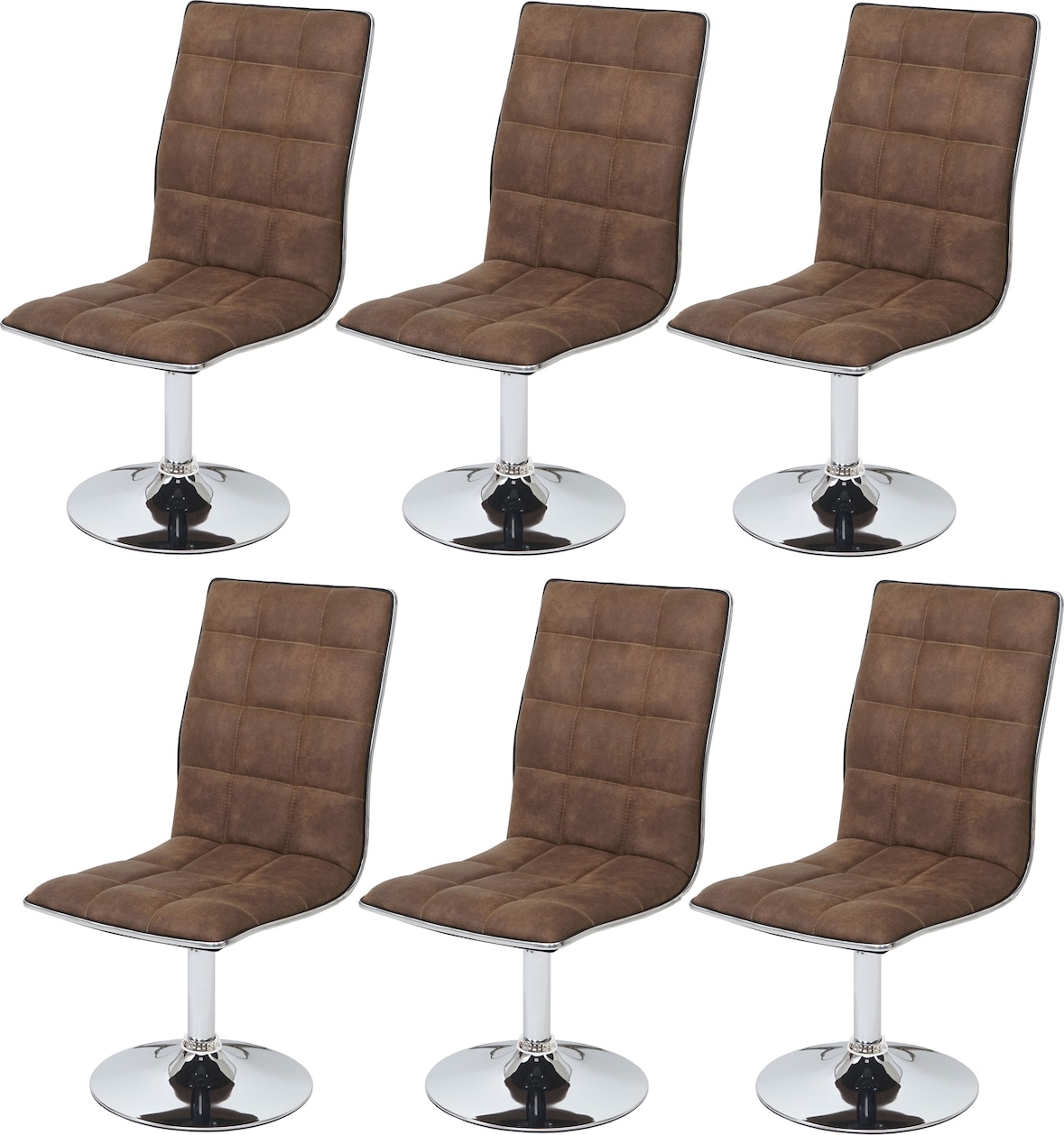6er-Set Esszimmerstuhl HWC-C41, Stuhl Küchenstuhl, höhenverstellbar drehbar, Stoff/Textil FSC® ~ vintage braun