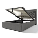 thumbnail of Einzelbett Stauraumbett Bettgestell 90x200 mit USB TypC Ladefunktion Kopfteil Stauraum Eisenrahmen Massivholzlatten modern bequem grau