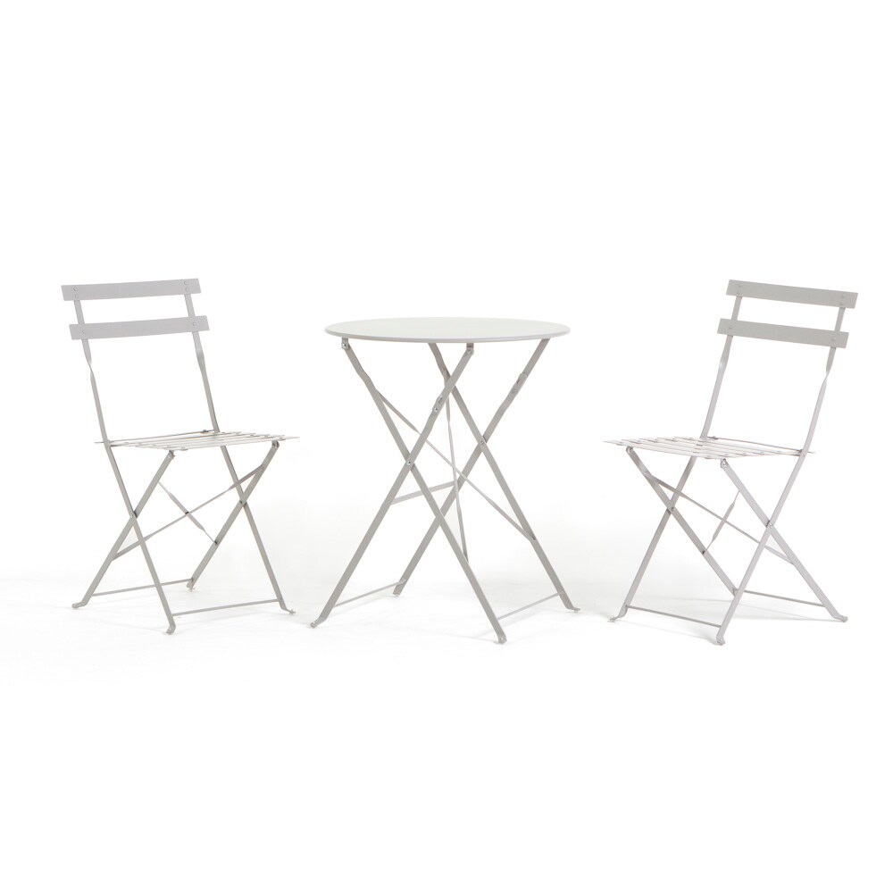 RATTATAN Klappbares Balkon-Set aus lackiertem Metall mit rundem Tisch und 2 Stühlen, für kleine Außenbereiche wie Balkone oder Terrassen – DIEGO+FRIDA