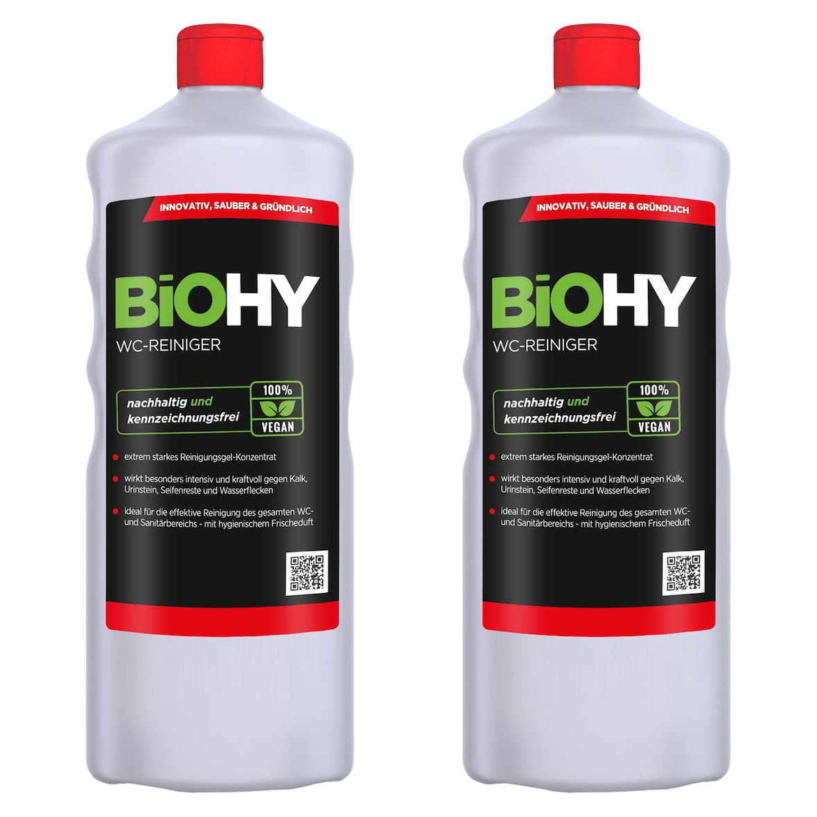 BiOHY WC-Reiniger (2x1l Flasche) | EXTRA STARK | Profi bio Konzentrat | Dickflüssiges Reinigungs-Gel | Ideal gegen Urinstein