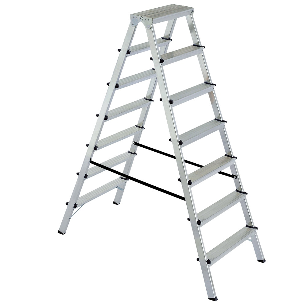 Doppelleiter/Bockleiter aus Alu 2x7 Stufen, max. erreichbare Arbeitshöhe 3515 mm