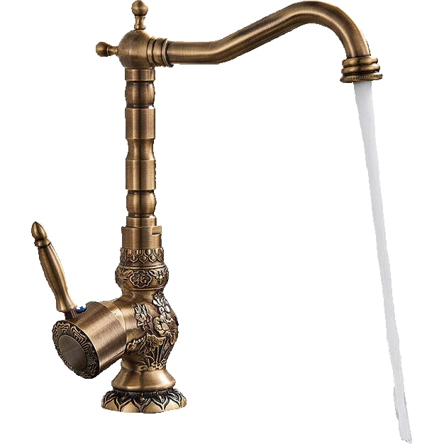 JULIAN | Torneira de cozinha vintage premium de latão escovado | misturadora retro de aço inoxidável para cozinha Gastro | 2 portas giratórias em 360°