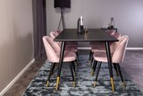 thumbnail of Dipp180x90BLBR Essgruppe Esstisch schwarz und 6 Velvet Esszimmerstühle Velour pink, schwarz, Messing dekor.