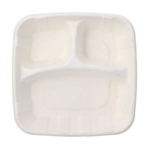 25 Teller Zuckerrohr `pure` 3-geteilt 5 cm x 22,8 cm x 22,8 cm