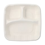 thumbnail of 25 Teller Zuckerrohr `pure` 3-geteilt 5 cm x 22,8 cm x 22,8 cm