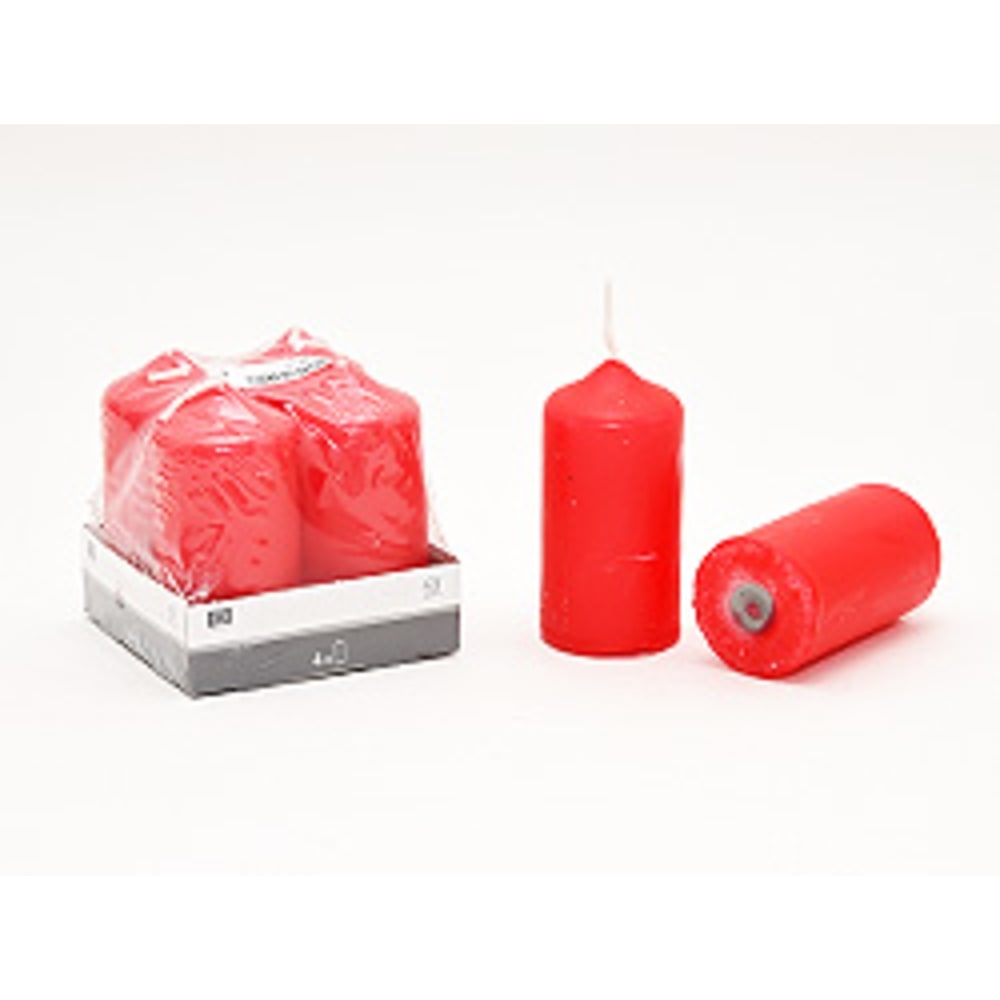 4er Stumpenkerzen 8 x 4 cm , ROT