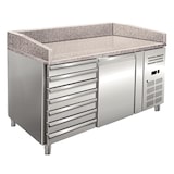 thumbnail of Banco pizza inox ventilato con 7 cassetti. Piano in granito. Termometro digitale. Sbrinamento automatico. Temperatura +2°C/+8°C. Modello PZ01C
