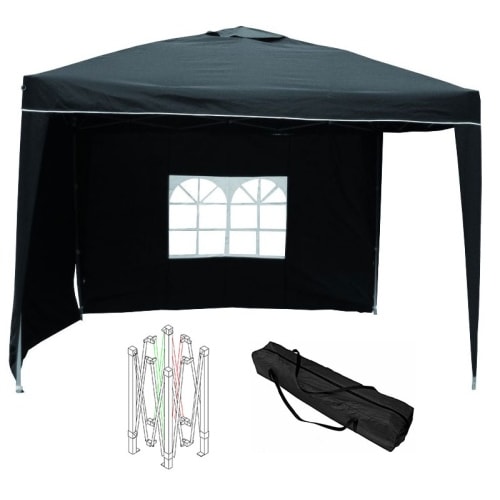 Alu Pavillon Faltpavillon 3x3m Gartenpavillon Gartenzelt Partyzelt Wasserdicht Schwarz : Schwarz