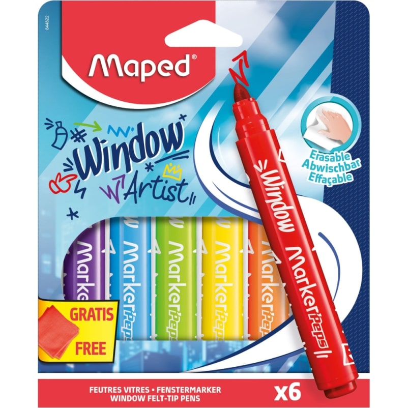 Etui de 6 marqueurs pour vitre Marker'Peps Window, pointe Ø 5 mm, encres assorties