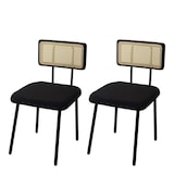 thumbnail of Lot de 2 chaises de salle à manger HWC-K88, chaise inclinable, bois polyrotin métal bouclé ~ tissu/textile noir