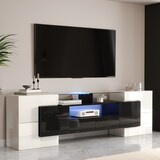 thumbnail of TV Lowboard 200x35x60 cm mit LED Beleuchtung 6 Türen 2 Schubladen Weiß+Schwarz Hochglanz MDF moderner Stauraum fürs Wohnzimmer