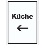 thumbnail of Küche Schild mit Text und Richtungspfeil links Kitchen cucina hochkant A4 Rückseite selbstklebend