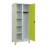 thumbnail of C+P Aufbewahrungs Doppel-Spind Classic PLUS, Füßen, 2 Abteile, 5 Fachböden, HxBxT 195x80x50cm, Sicherheitsdrehriegel, Hellgrau/Clowngrün von PROREGAL