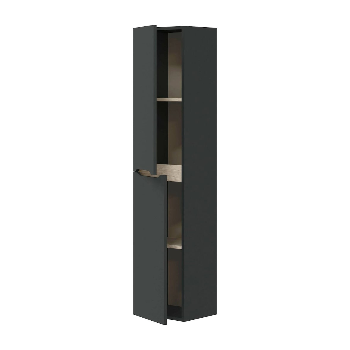 Dmora Badezimmersäule Williamsburg, hängende Badezimmerwandeinheit mit 2 Türen, hoher Kleiderschrank, 31x26h135 cm, Anthrazit und Eiche
