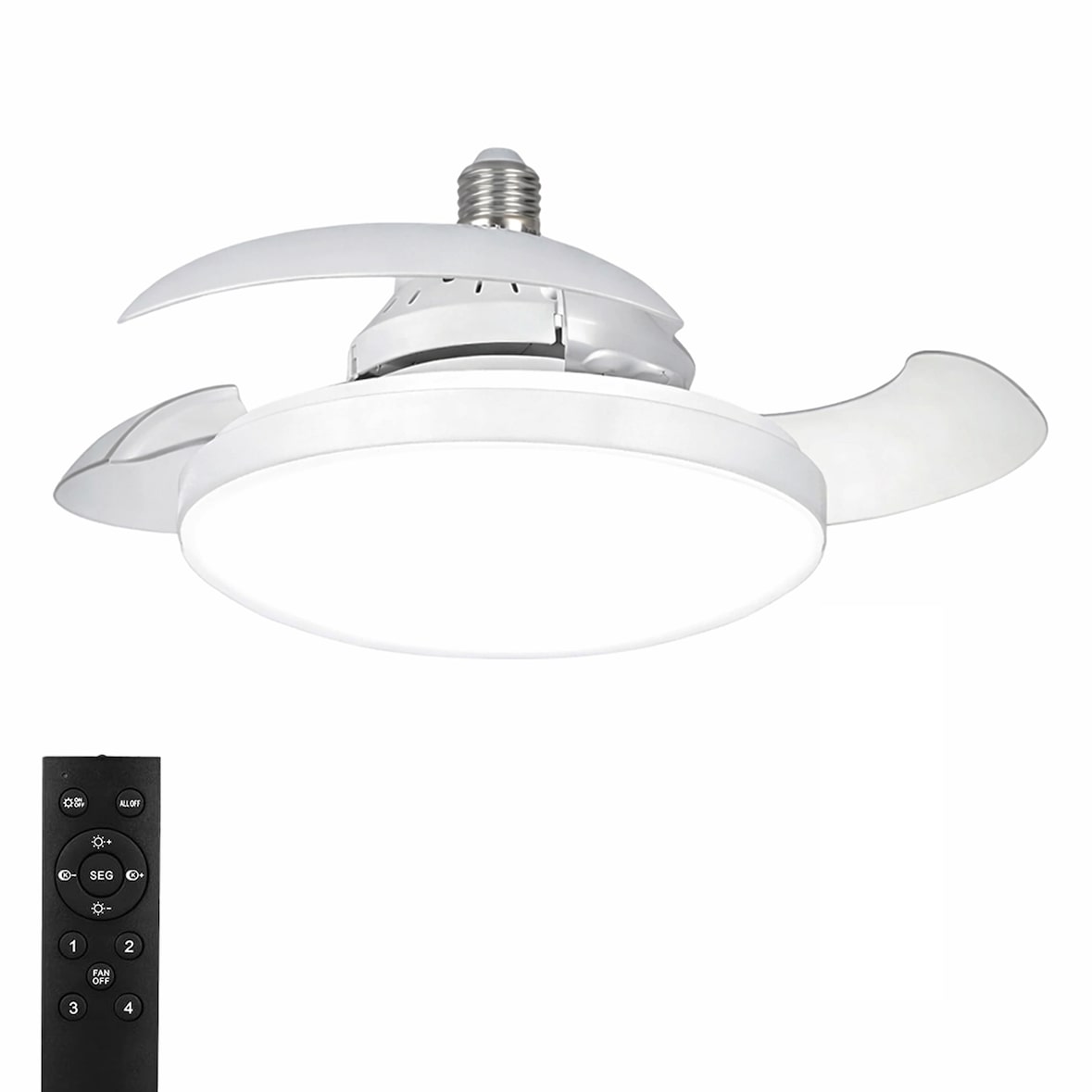 YOEVU Ventilador de techo Compact Mini con luz, motor DC, aspas plegables, mando a distancia