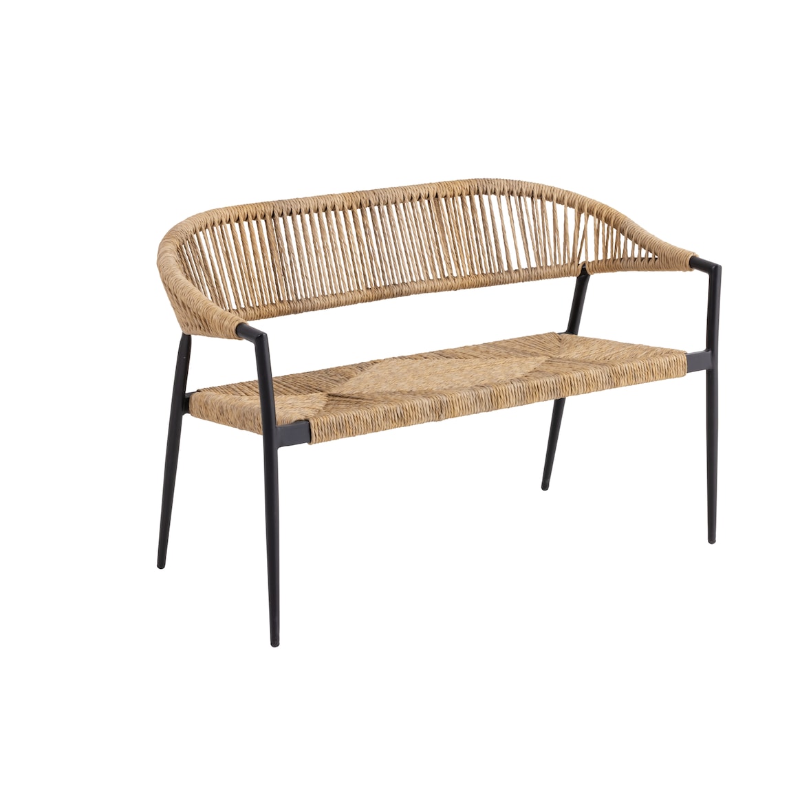 METRO PROFESSIONAL Banc de terrasse TERRA, rotin PE / aluminium, 118 x 62 x 80 cm, résistant aux intempéries, pour 2 personnes, beige / noir