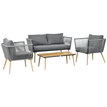 Outsunny Conjunto de Móveis de Jardim de Vime 4 Peças com Sofá de 2 Lugares 2 Poltronas e Mesa de Centro Cinza