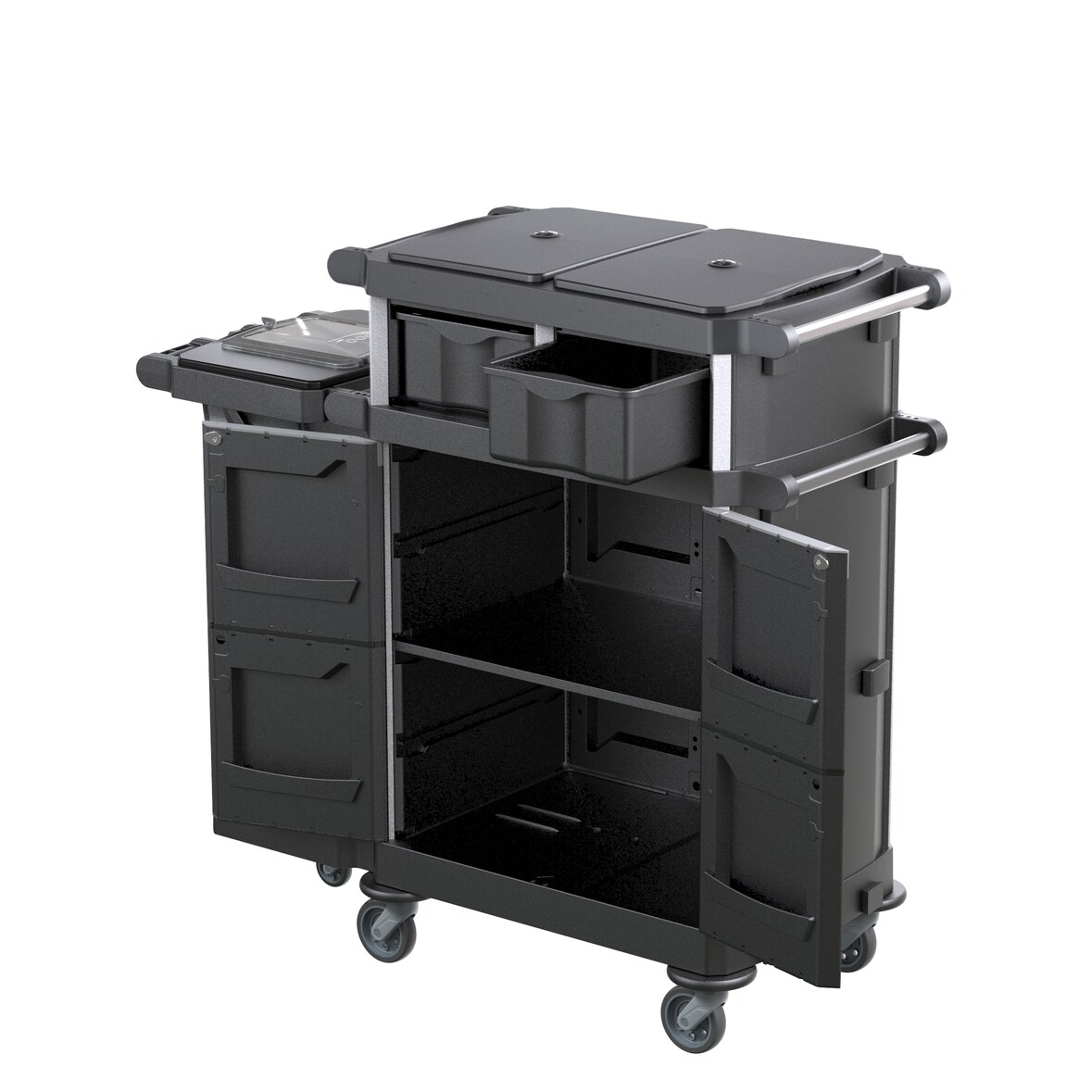 TWT Carrello hotel Opera 8.5 Re use in polipropilene riciclabile, con porte e supporto sacco. Misura media. Nero.