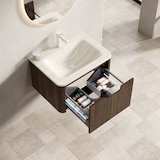 thumbnail of Badezimmer-Waschtisch 37x60x46 Roma Travertin Becken Sperrholzschrank Soft-Close LED Vormontiert Walnuss