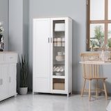 thumbnail of HOMCOM alacena de cocina mueble auxiliar de cocina con puerta de vidrio y estantes ajustables para salón comedor 76x36x160 cm blanco