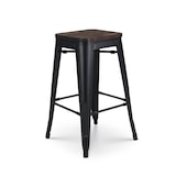 thumbnail of Tabouret de bar en métal noir mat style industriel et assise en bois foncé - Hauteur 66 cm