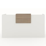 thumbnail of Oficit. Mostrador de recepción y oficina, blanco con sobremostrador olmo. Fácil de montar. Fabricado en España. Medidas: 200x50x105(an x fon x alt)