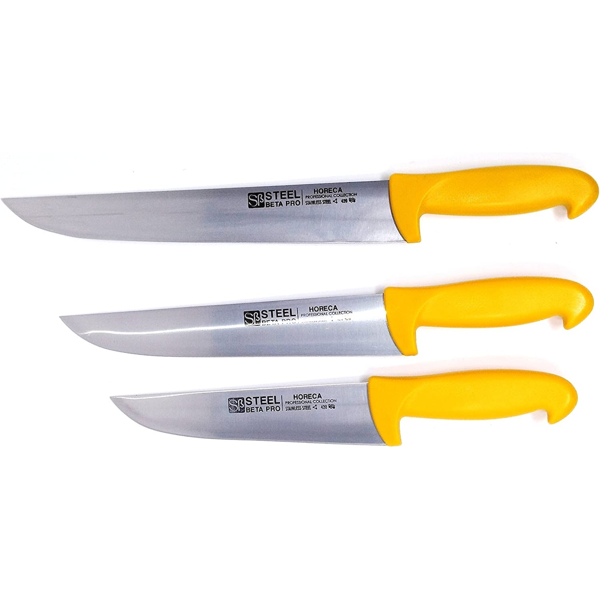 Juego de 3 cuchillos carniceros de 20, 25 y 30cm de hoja en blister - Steel βPro