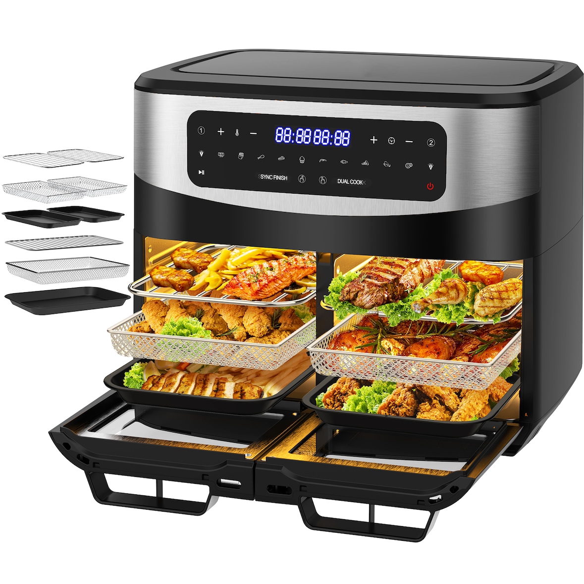 Heißluftfritteuse 12L Dual Zone, Airfryer mit Sichtfenster, LED-Touch, 10 Programmen, gesund & fettarm