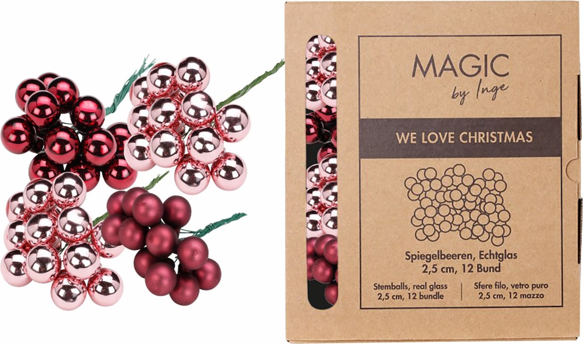 144 Glaskugeln am Draht 2,5cm Weihnachtskugeln Spiegelbeeren zum Basteln Beere