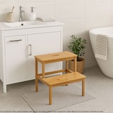 thumbnail of Tritthocker HWC-B87, Stufenhocker Trittbank Holzhocker, Bambus 43x47x38cm